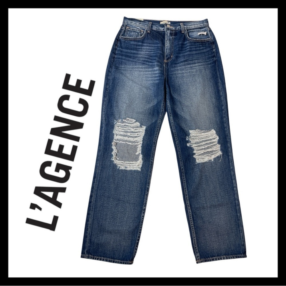 L'AGENCE  Ezra Women's Blue Distressed Jeans Size 30 wide leg jeans